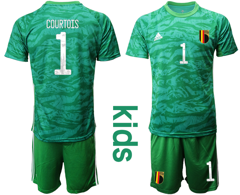 Youth 2021 European Cup Belgium green goalkeeper #1 Soccer Jersey